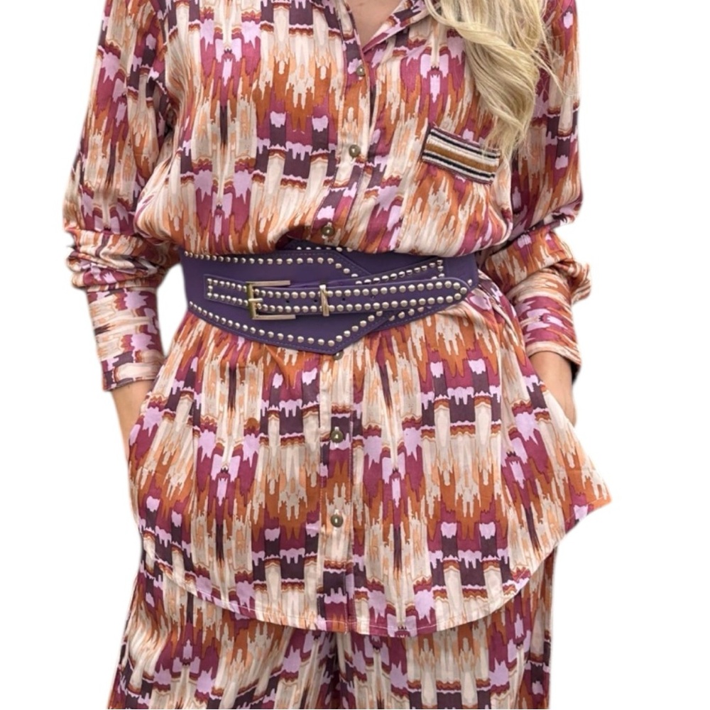 NWT Nekane Wine Purple Studded Wide Waist Belt Stretch Boho Western OS